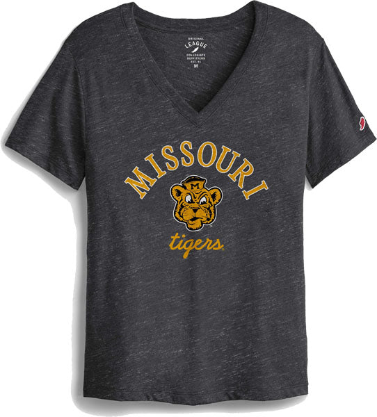 Ladies Heather Black Sailor Tiger V-neck Tee