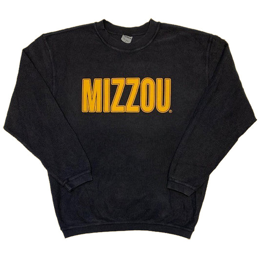 Ladies Mizzou Black Corded Crew