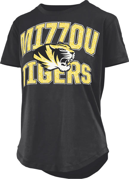 Ladies Black Mizzou Tigers Metallic Print Tee