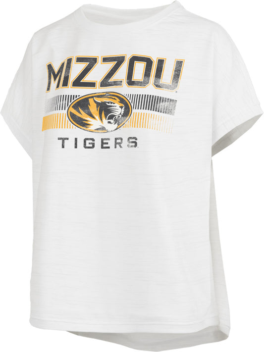 Ladies White Mizzou Tigers Cap Sleeve Tee