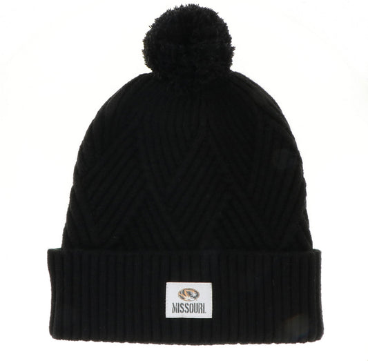 Black Textured Cuff Beanie with Patch